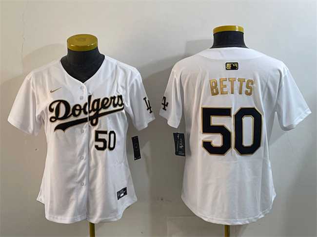 Womens Los Angeles Dodgers #50 Mookie Betts White Gold Home Limited Stitched Jersey,We sell and wholesale Womens Los Angeles Dodgers #50 Mookie Betts White Gold Home Limited Stitched Jersey on line form chian!